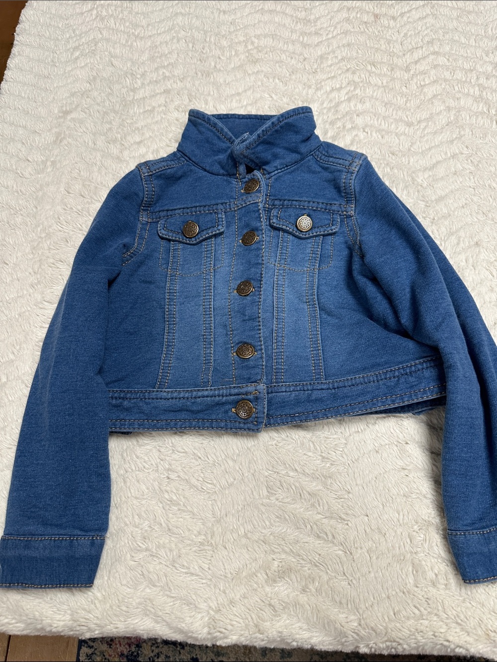 Super Cute Girls Cynthia Rowley soft stretchy jean jacket, flowers on buttons, 4